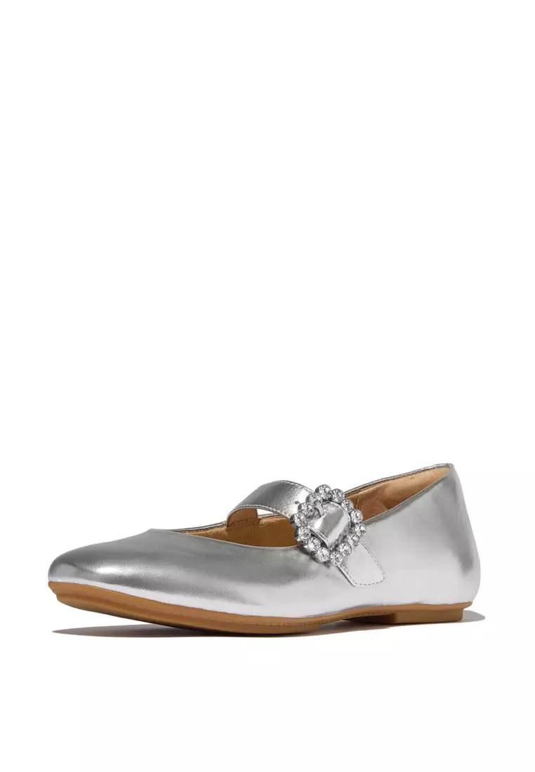 DELICATO Women's Crystal-Buckle Leather Mary Janes - Silver (E3J-011)