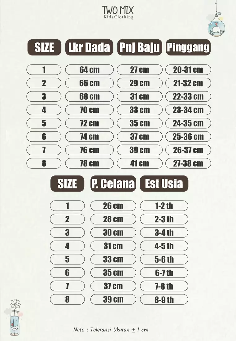 Two Mix - Baju Anak Perempuan Setelan Katun 1-8 Tahun 4361A Sweet Cream