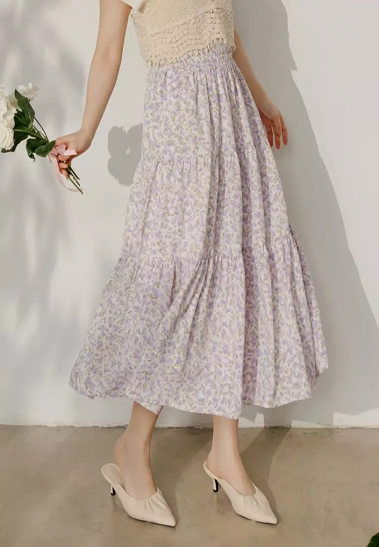 Floral Ruffled Tier Maxi Skirt with Stretch Waistband [CA3058]
