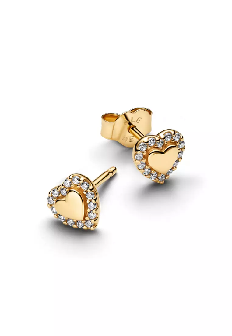 Pandora 14K Gold Plated Heart Halo Stud Earrings