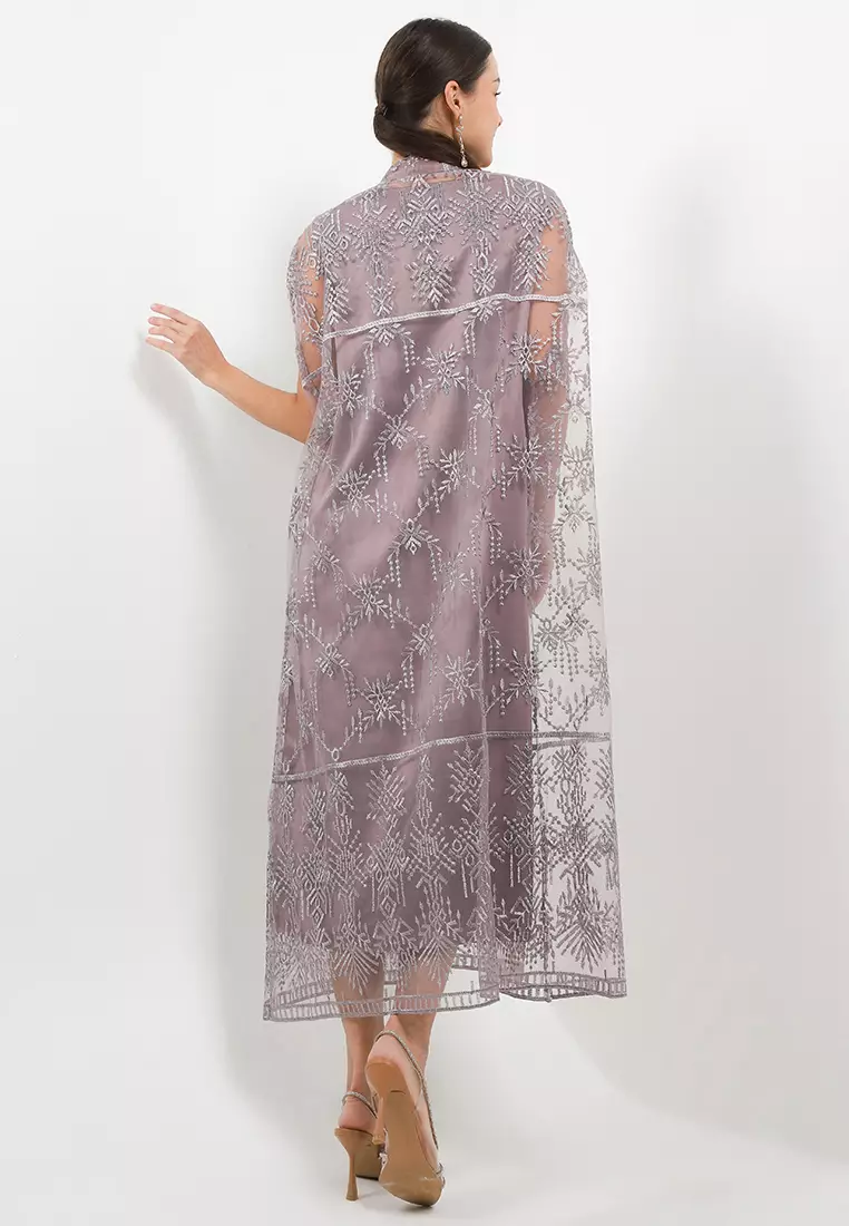 Mandarin Collar W/ Diamond Ethnic Emb Long Cape Cardigan