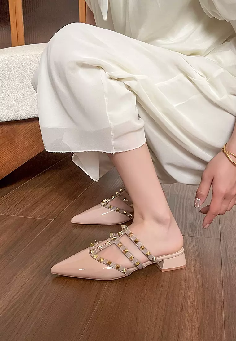 4CM Rivet Strap Mid Heel Shoes WW6163-3