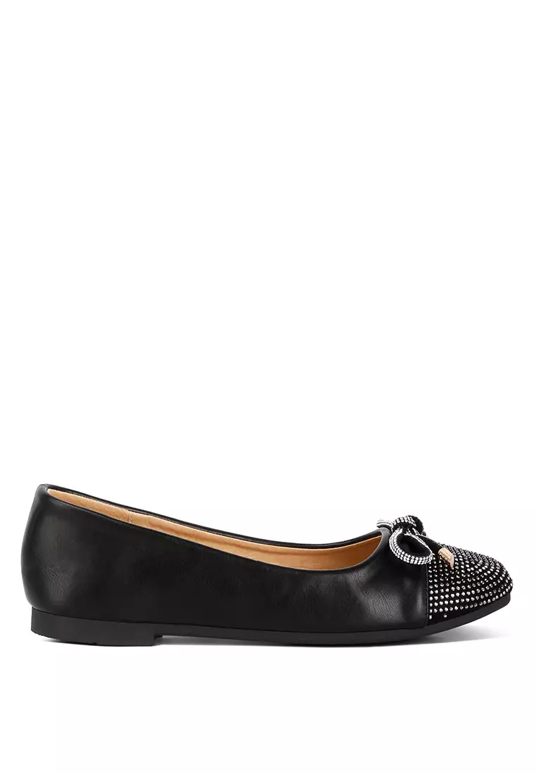 Discount on London Rag  shoes - SKU: Black Rhinestones Embellished Toe Cap Ballerinas