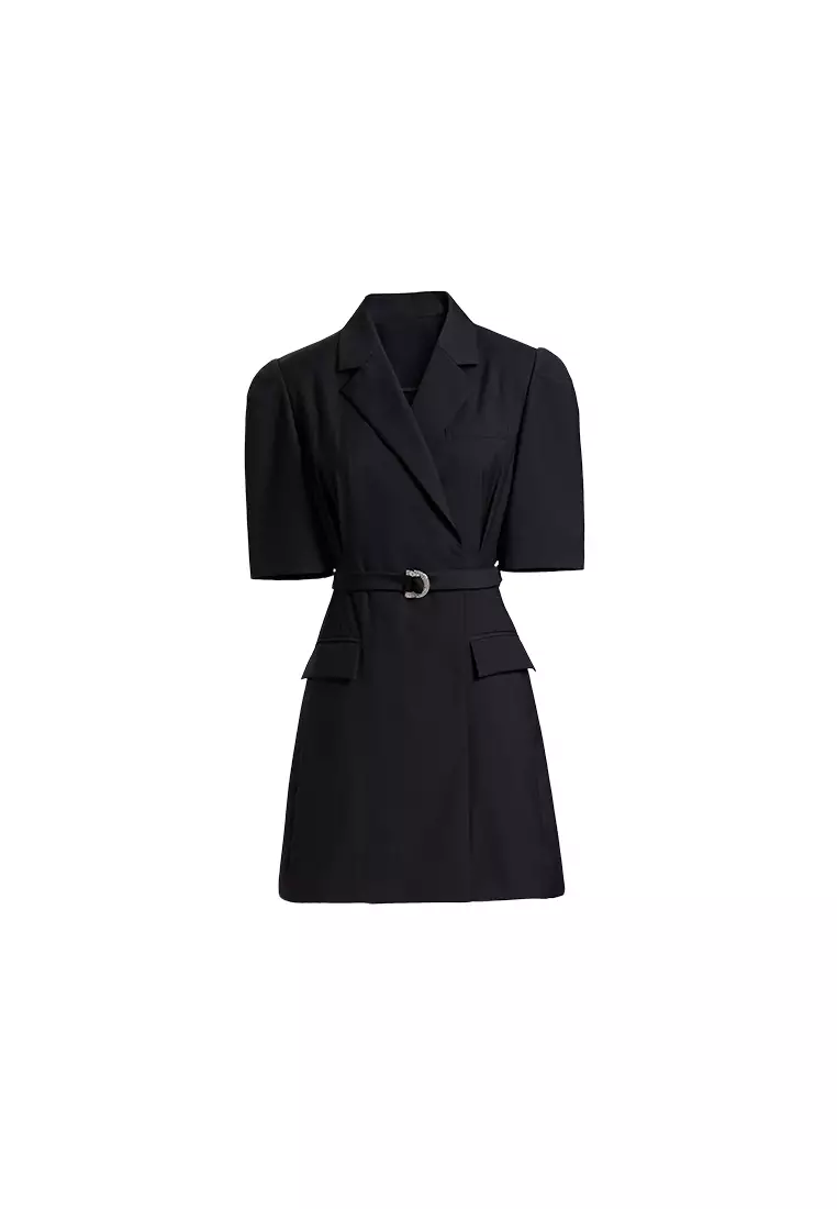 Buy Hopeshow Short Sleeve Mini Blazer Dress with Belt in Black 2024 Online