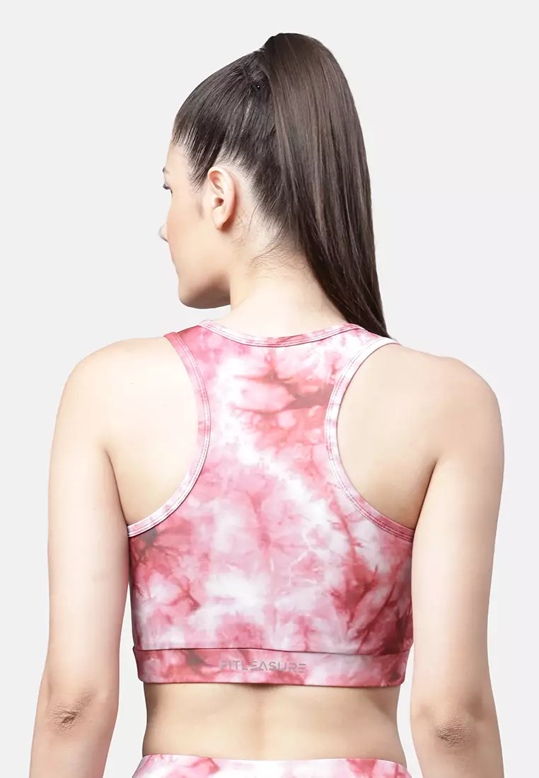 Women's Red Tie N Dye Printed Running/Training Sports Bra