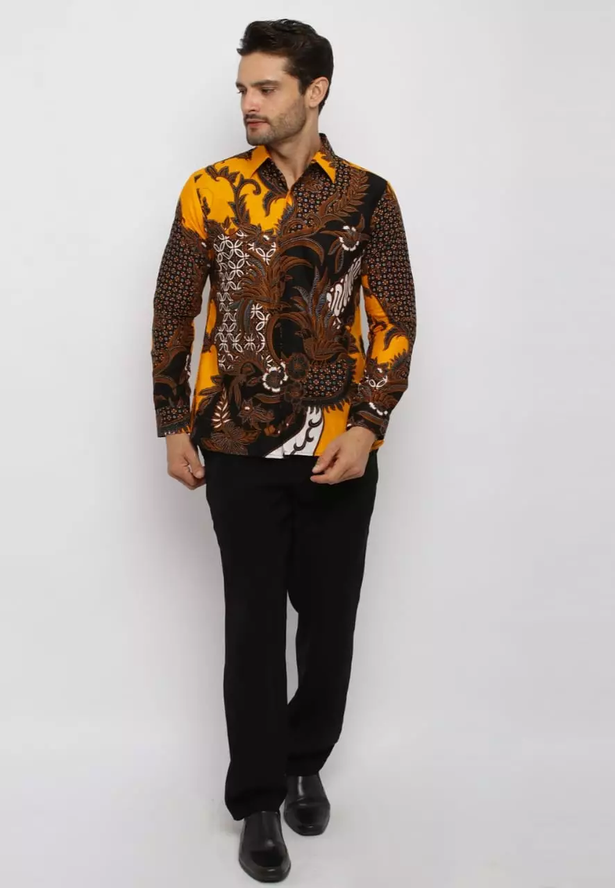 Kamajaya Yellow Kemeja Batik Pria Premium Slimfit Modern Lengan Panjang