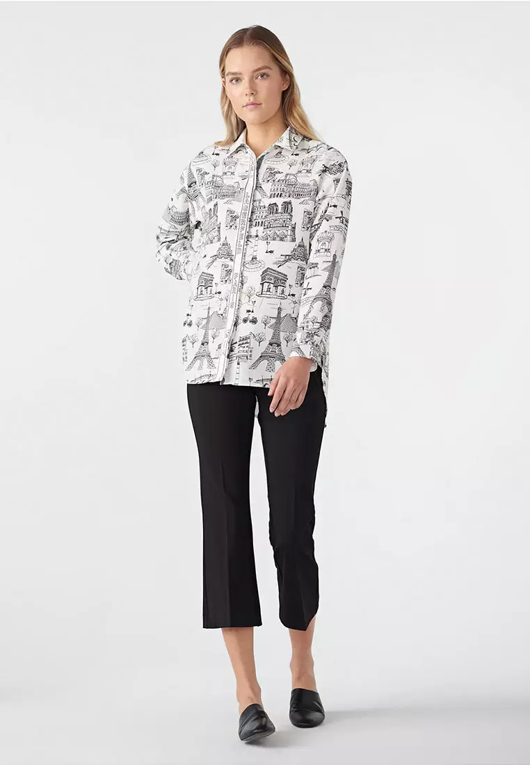 Karl Lagerfeld Silky Crepe Paris Conversational Shirt