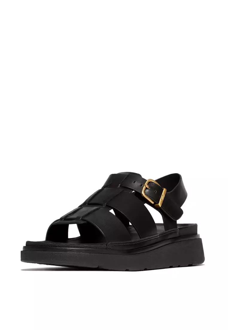 GEN-FF Women's Leather Fisherman Sandals - All Black (IZ1-090)