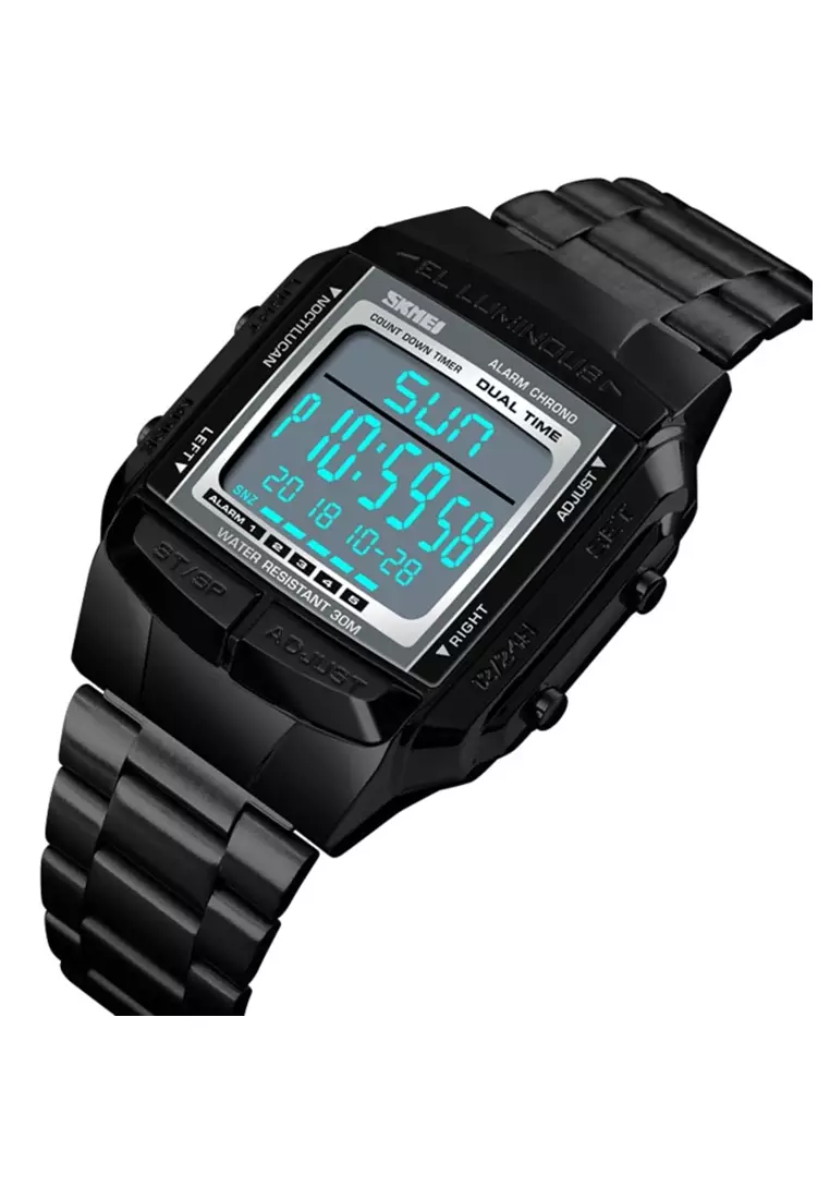 Jam Tangan Kasual Digital Pria Waterproof 30m Strap Tali Material Stainless Steel UU01 ORIGINAL