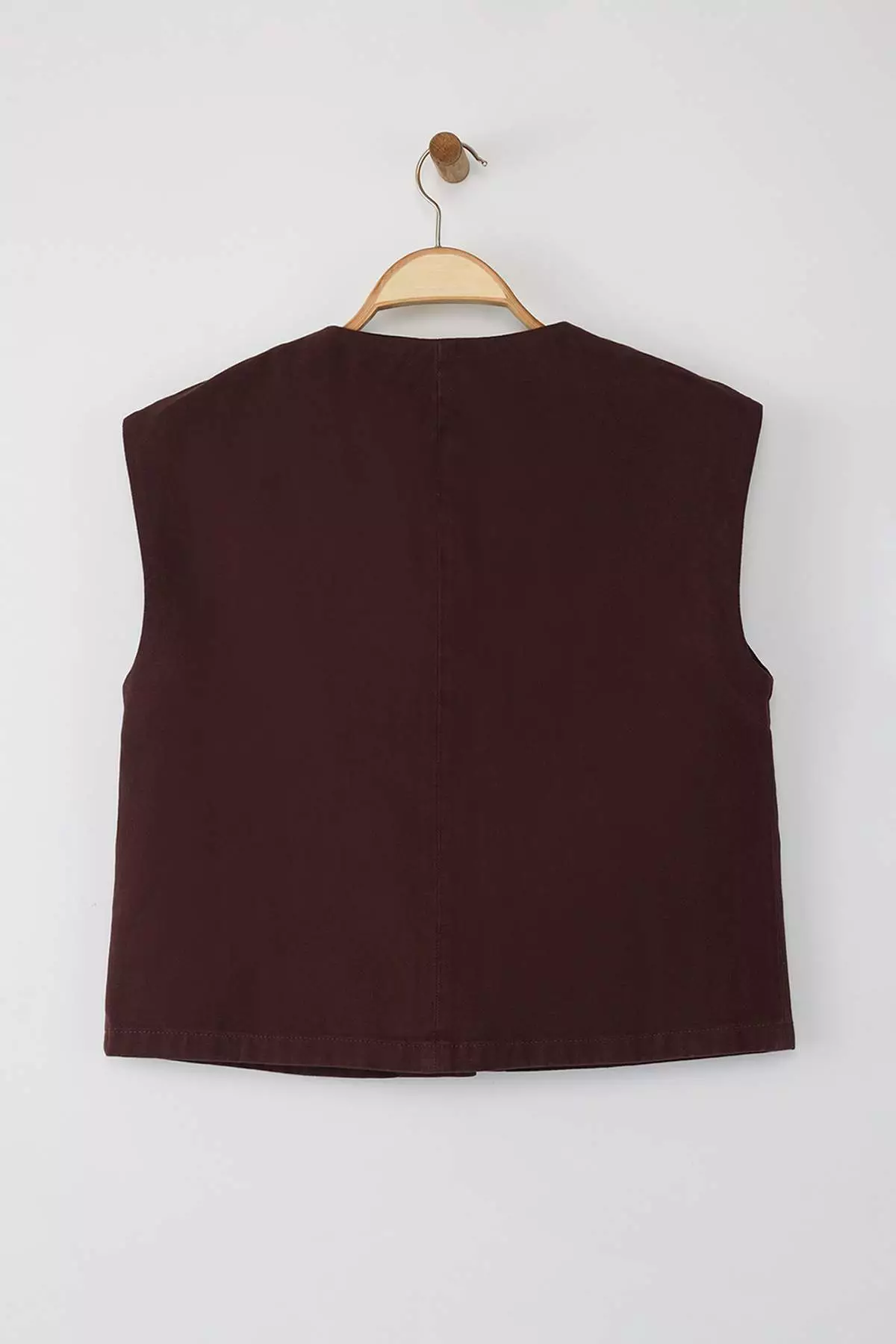 Brown Button Detailed Denim Vest