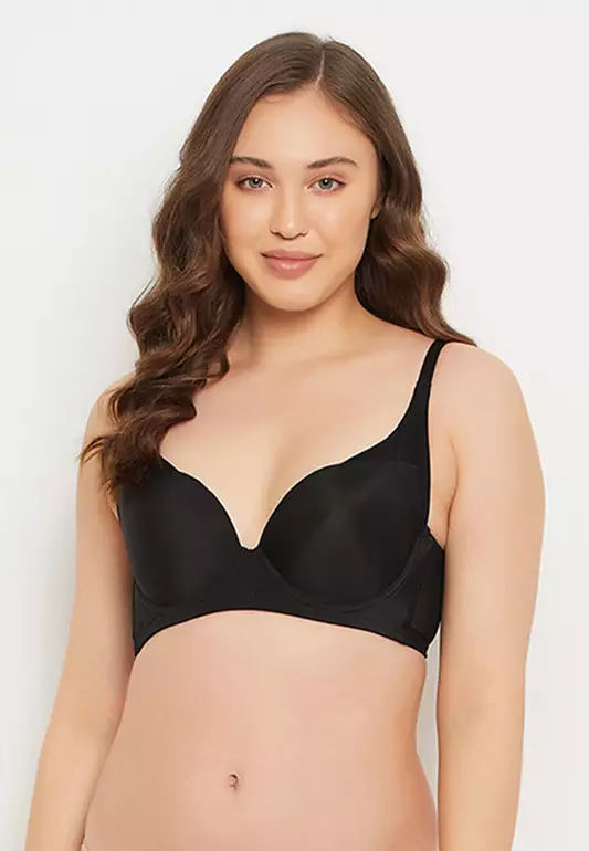 Clovia Level 2 Push-Up Padded Underwired Demi Cup Multiway T-shirt Bra in Black