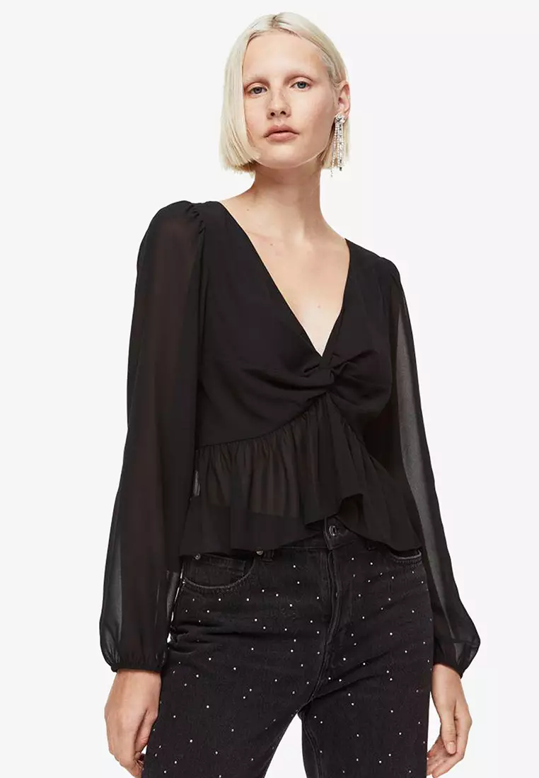 H&m black best sale peplum top