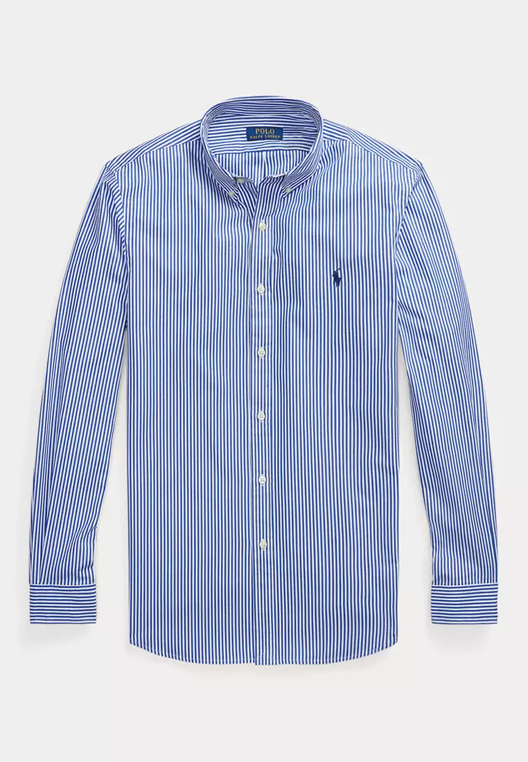 Slim Fit Striped Stretch Poplin Long Sleeve Shirt