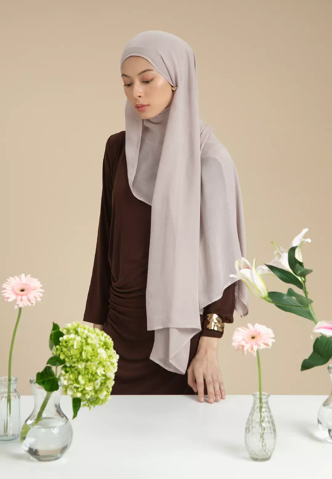 HijabChic Safara Taupe Viscose Pashmina - Pashmina Viscose Shawl Premium