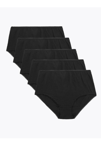 MARKS & SPENCER black M&S 5 Pack Cotton Lycra High Rise Full Briefs 5666CUS5CE1354GS_1