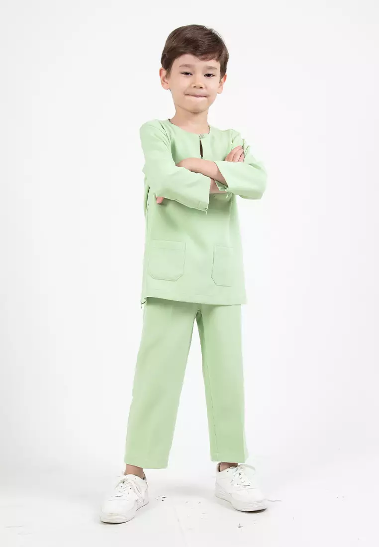 Alain Delon Slim Fit Baju Johor Ayah Anak Sedondon set - 19024504B-42AppleGreen