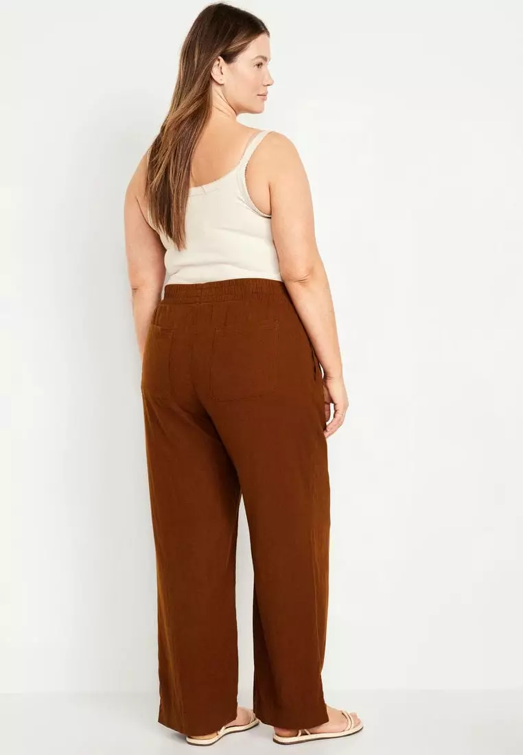 High-Waisted Linen-Blend Wide-Leg Pants