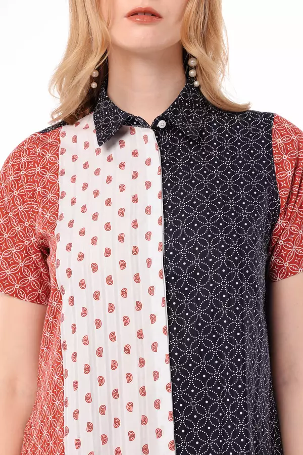 MINIMAL - Nastira - Dress Katun Motif Etnik - Red Colour Red