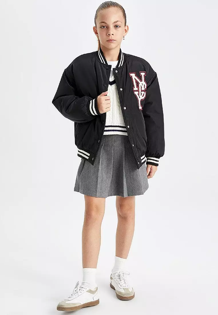 Water Repellent College Collar Snap Pocket Bomber Jacket