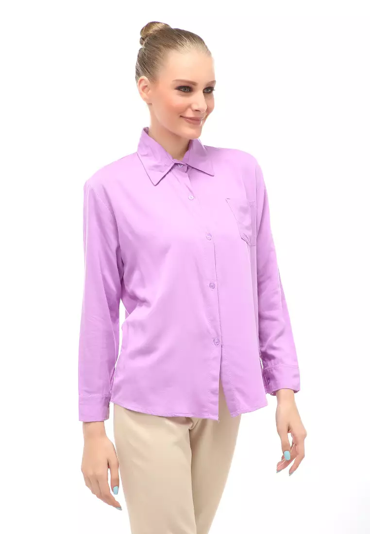 Arcade Atasan Wanita Long Sleeves Kemeja Polos Relaxed Fit - Lilac