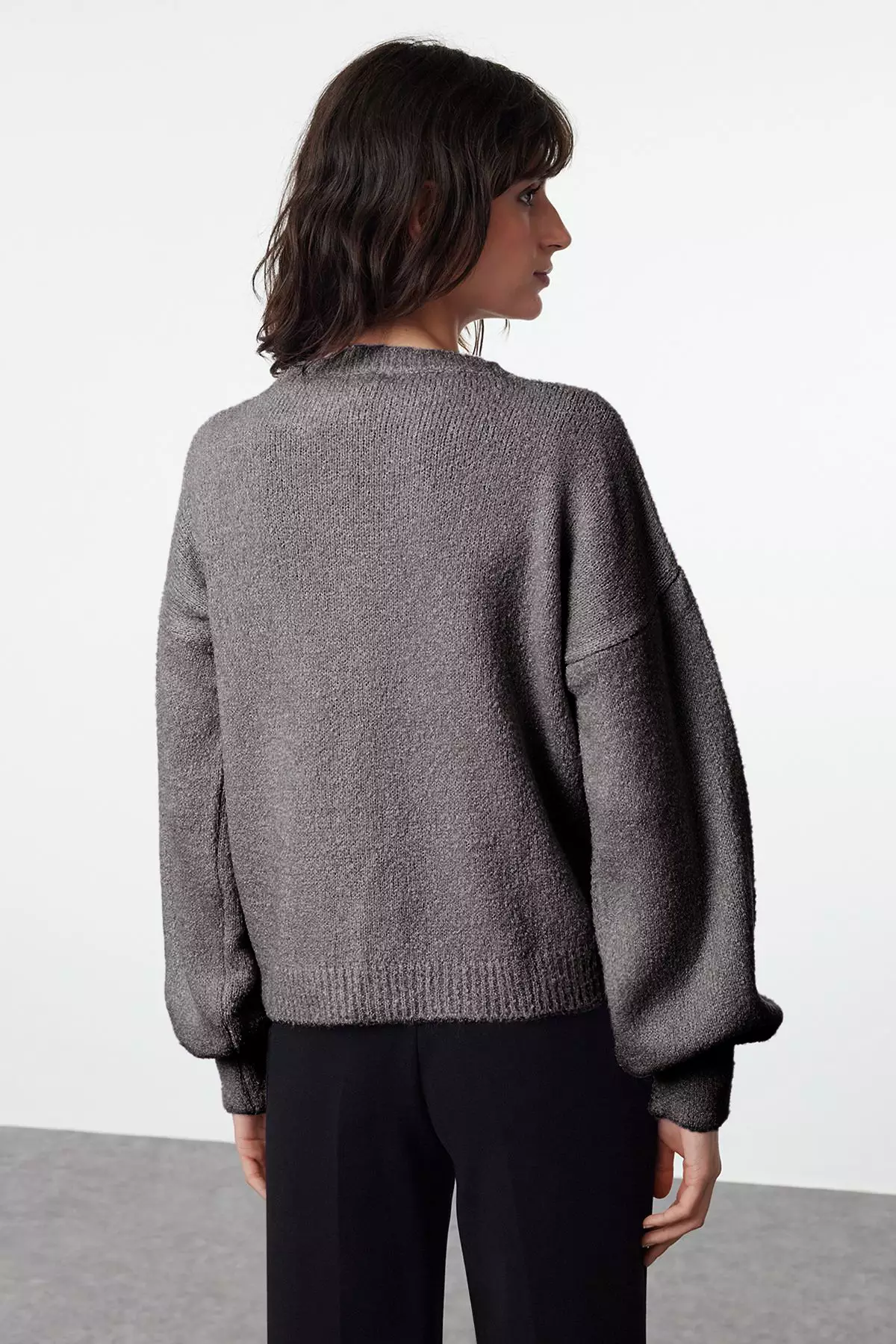 Anthracite Button Detailed Soft Texture Knitted Cardigan