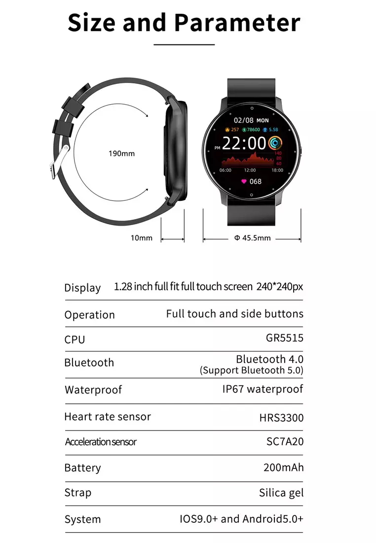 Smart Watch Pria Full Touch Screen Phone Call Wireless Charge Jam Tangan Pintar Hitam