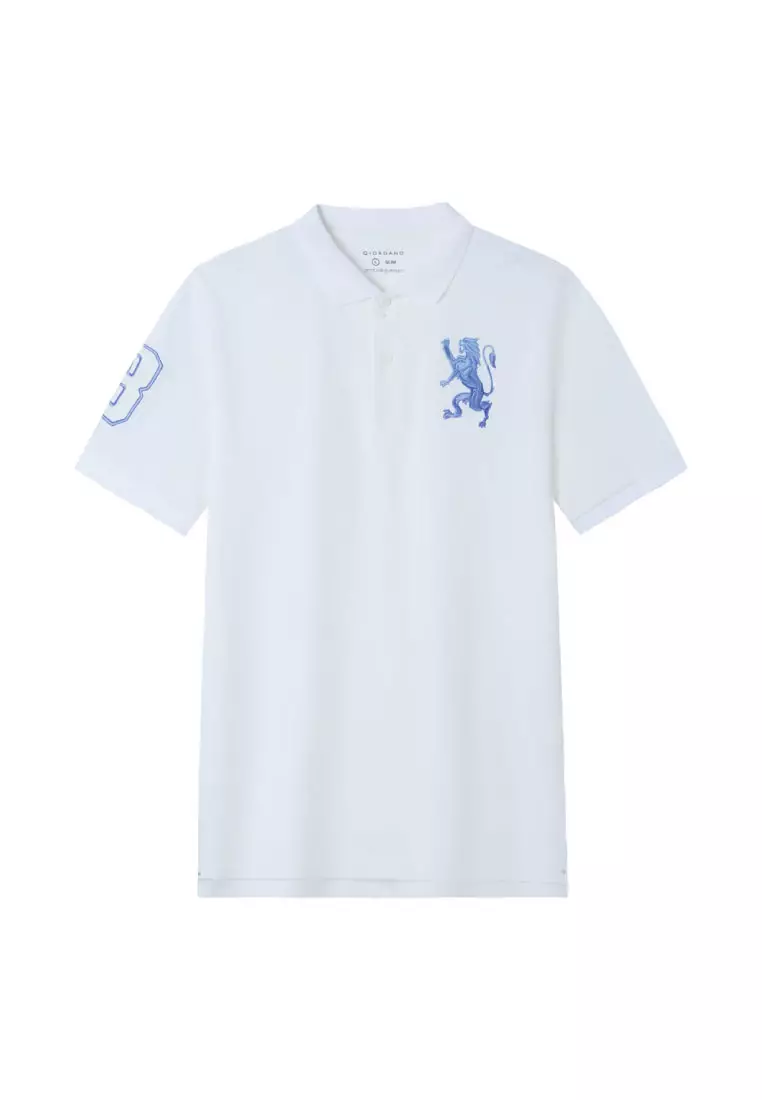 Men's Lion Embroidery Slim Short Sleeve Polo 01016222