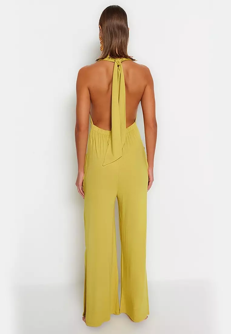 Yellow cheap backless jumpsuit