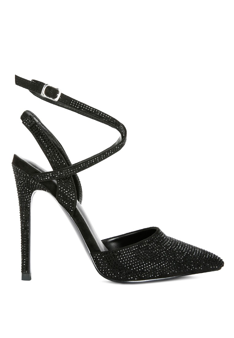 Black Diamante Studded High Heeled Sandal