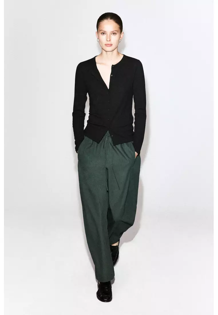 ELASTICATED BARREL-LEG TROUSERS