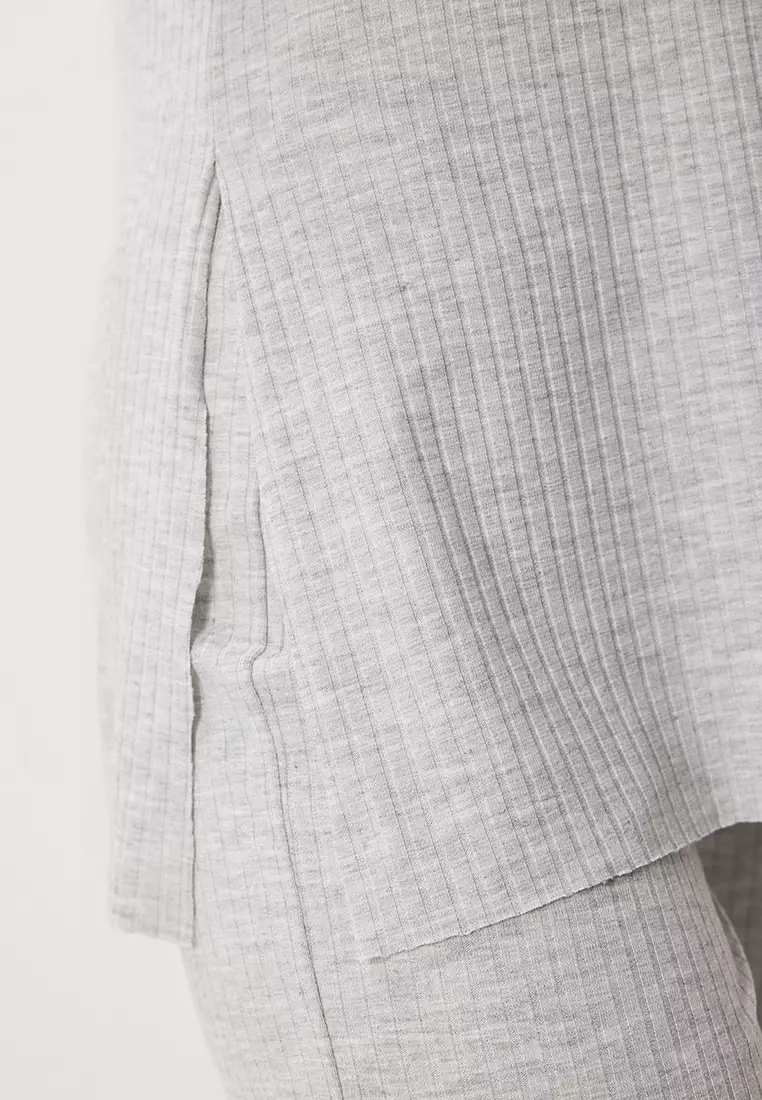 Comfortable Ribbed Knitted Blouse Trousers Set