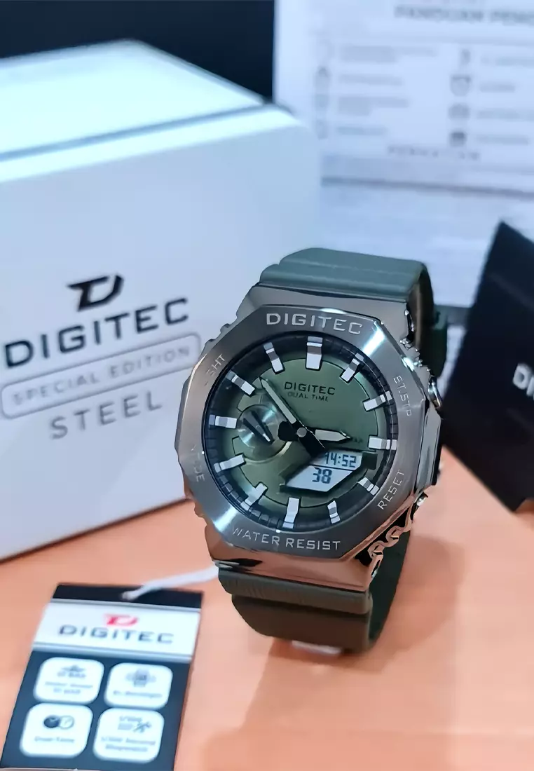 Digitec Special Edition Stainless Steel - Gun Metal - Green Resin Strap DAS-2119T