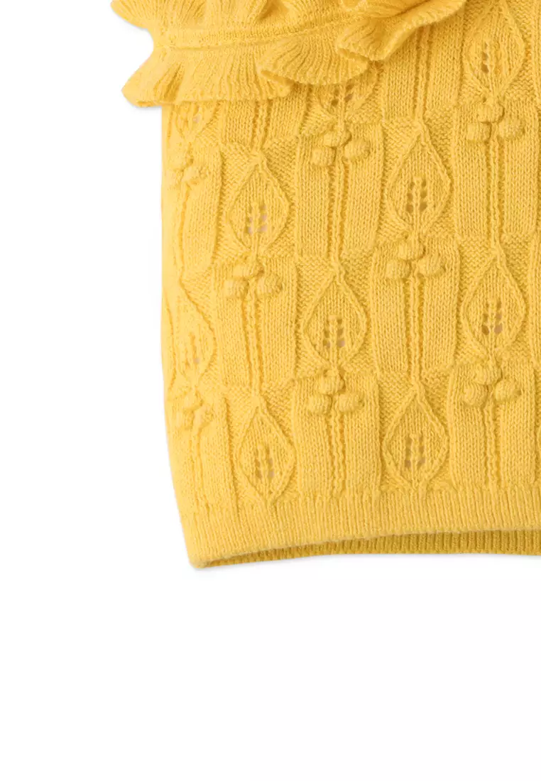 Baby Girls Popcorn Knit & Pointelle Blouse With Ruffle Straps