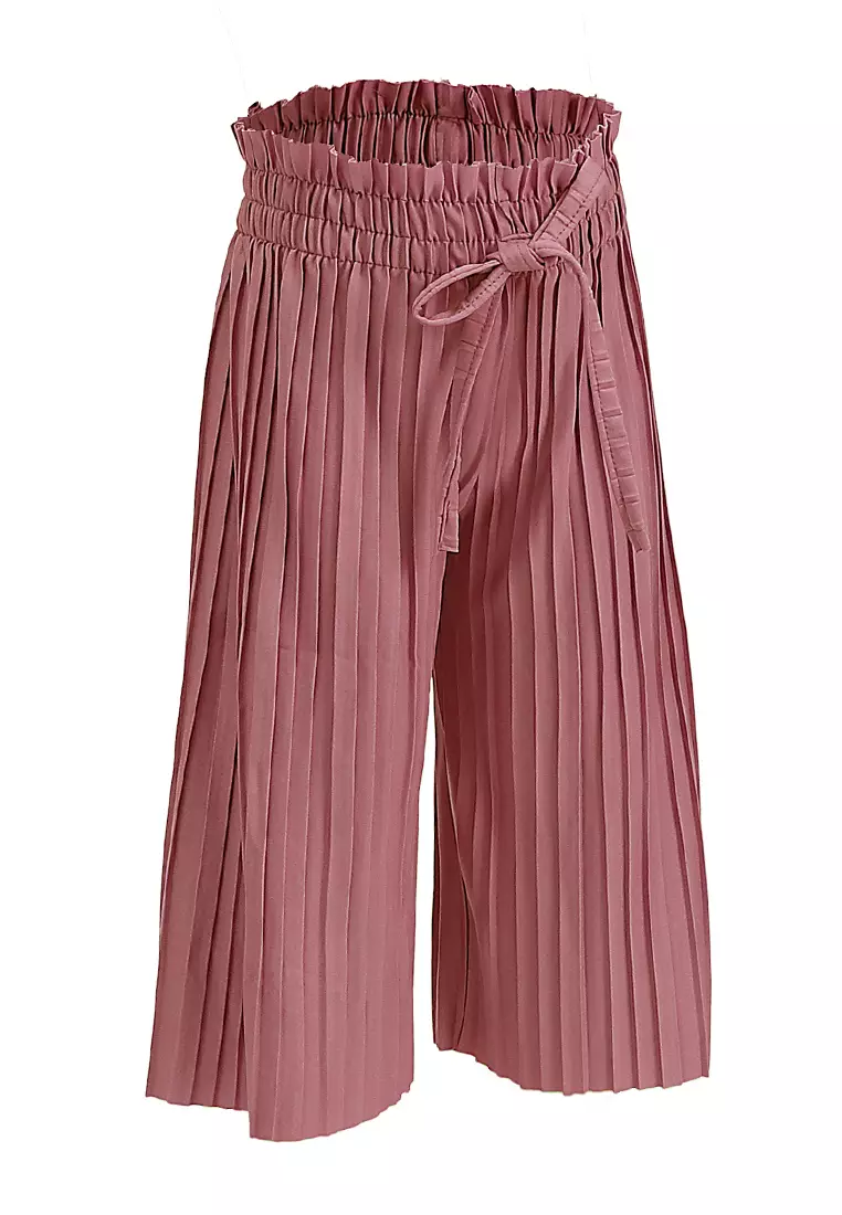 Yocelyn Kulot Plisket Anak Perempuan Motif Polos Kid Long Pants Material Hyget ORIGINAL - Pink