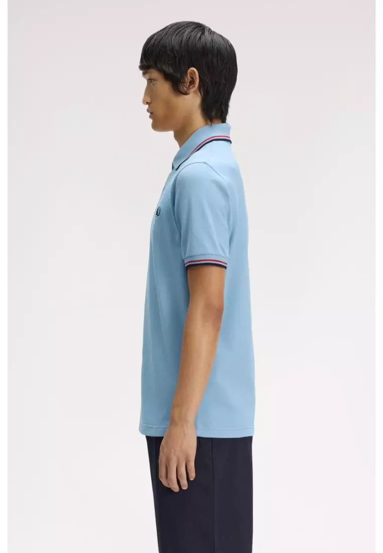 Fred Perry M12 Twin Tipped Fred Perry Shirt (Sky / Red / Navy)