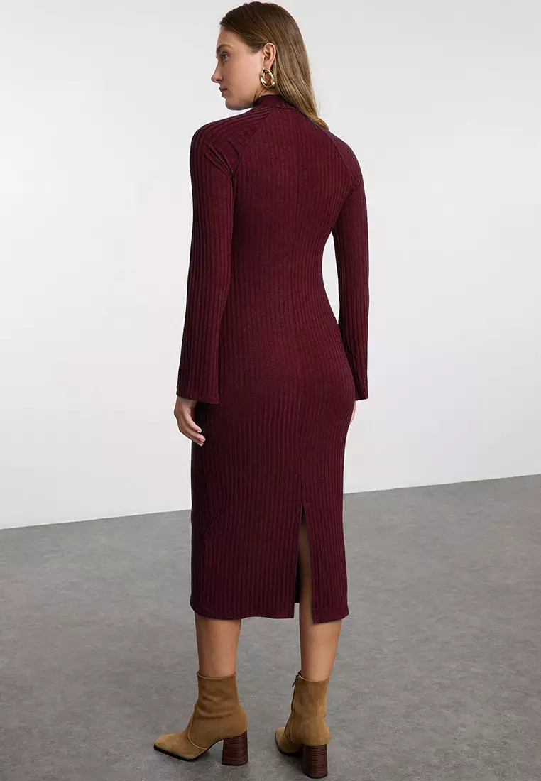 Mock Neck Raglan Sleeves Midi Dress