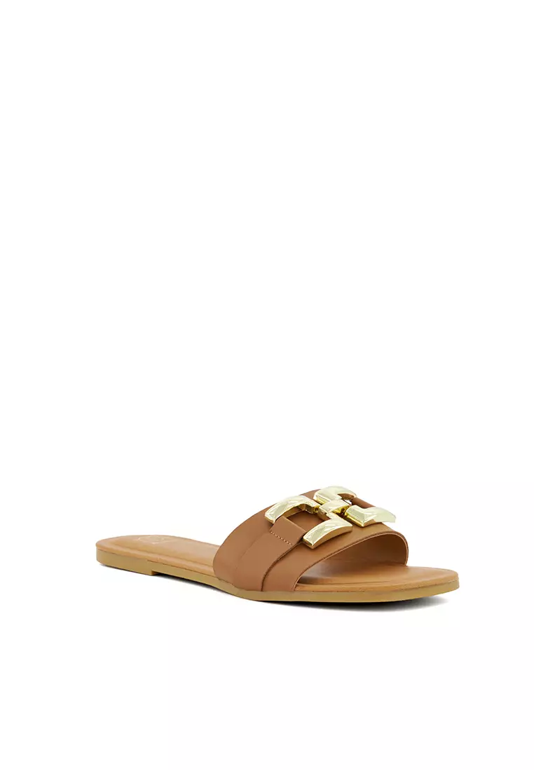 Discount on Dune London  shoes - SKU: Lonnie Slip-On Leather Sandal Tan