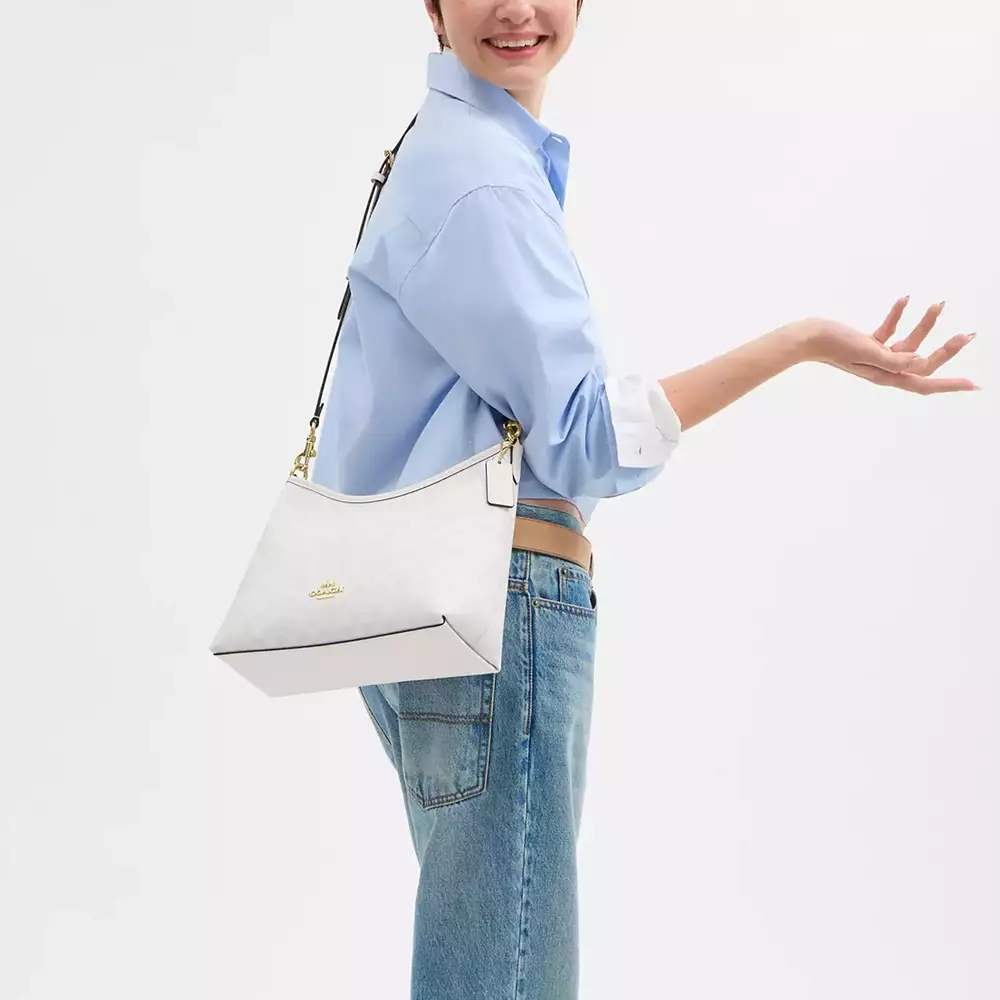 Laurel Shoulder Bag in Signature Canvas White/Chalk