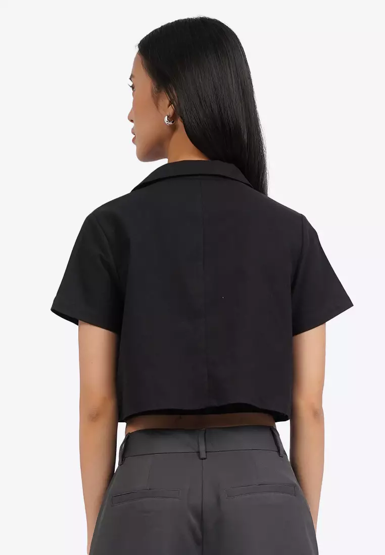 Front Tie Short Sleeve Crop Blazer