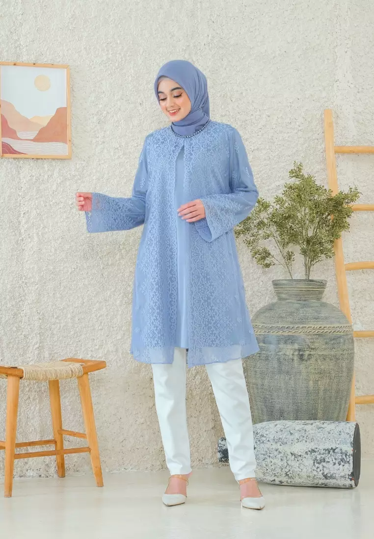 Tunic Borkat Blue Payet Long Sleeve Elegan Look By Brilliant Girl