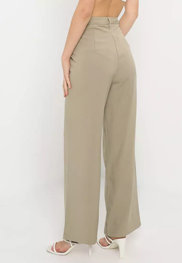 Woven Tailored High Waisted Wide Leg Trousers