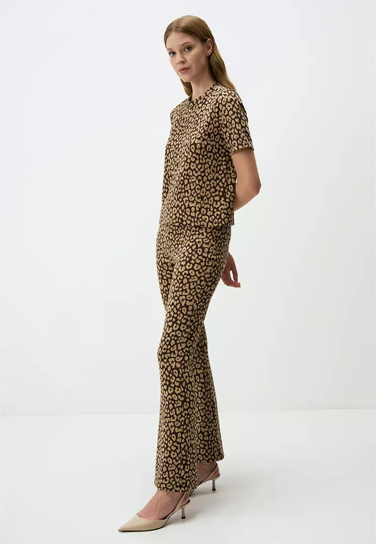 Jimmy Key Brown High Waist Slim Fit Leopard Print Pants