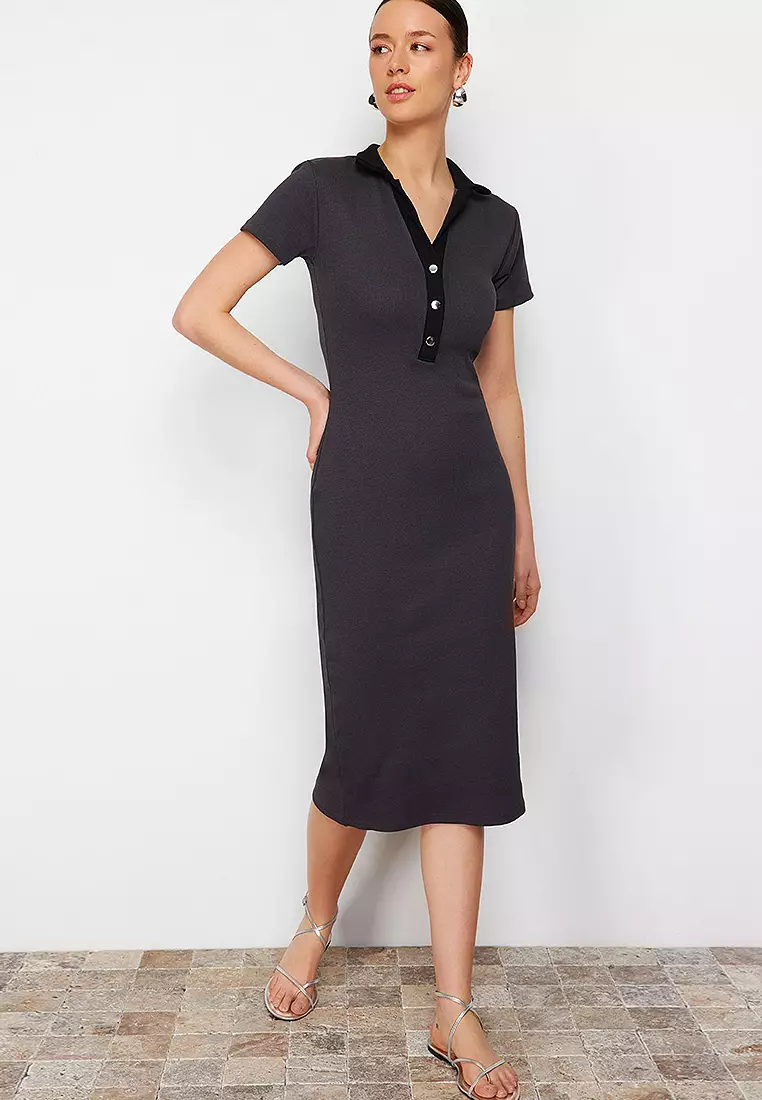 Polo Collar Midi Dress