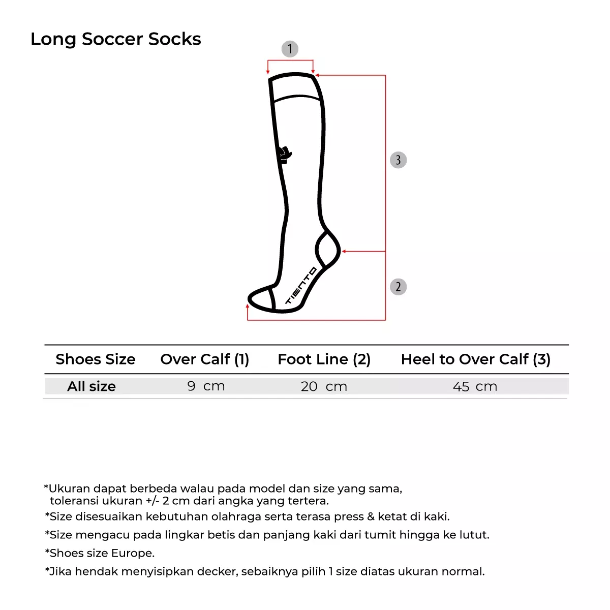 Tiento Kaos Kaki Panjang Olahraga Sepak bola Socks Soccer White