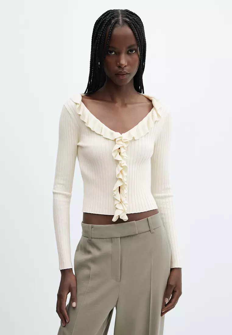 Frill ribbed cropped outlet jumper