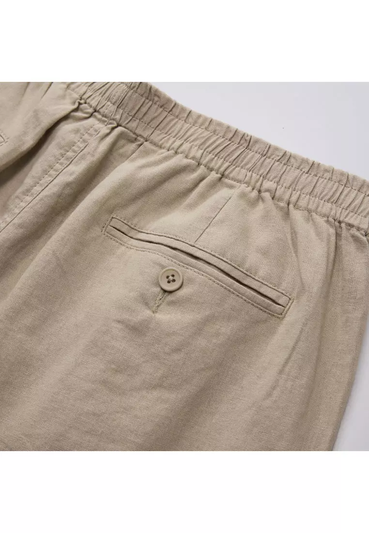 Korea Collection Men's Linen Cotton Elastic Waist Shorts 01106597
