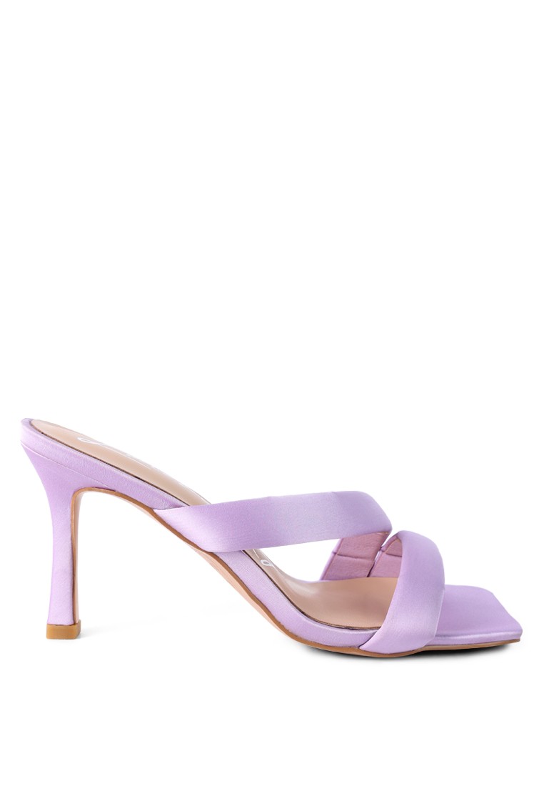 Purple Satin Cross Strap Heels