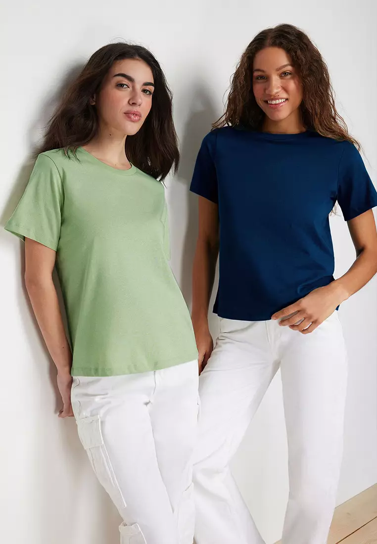 Petrol-Mint Crew Neck 2-Pack Knitted T-Shirt