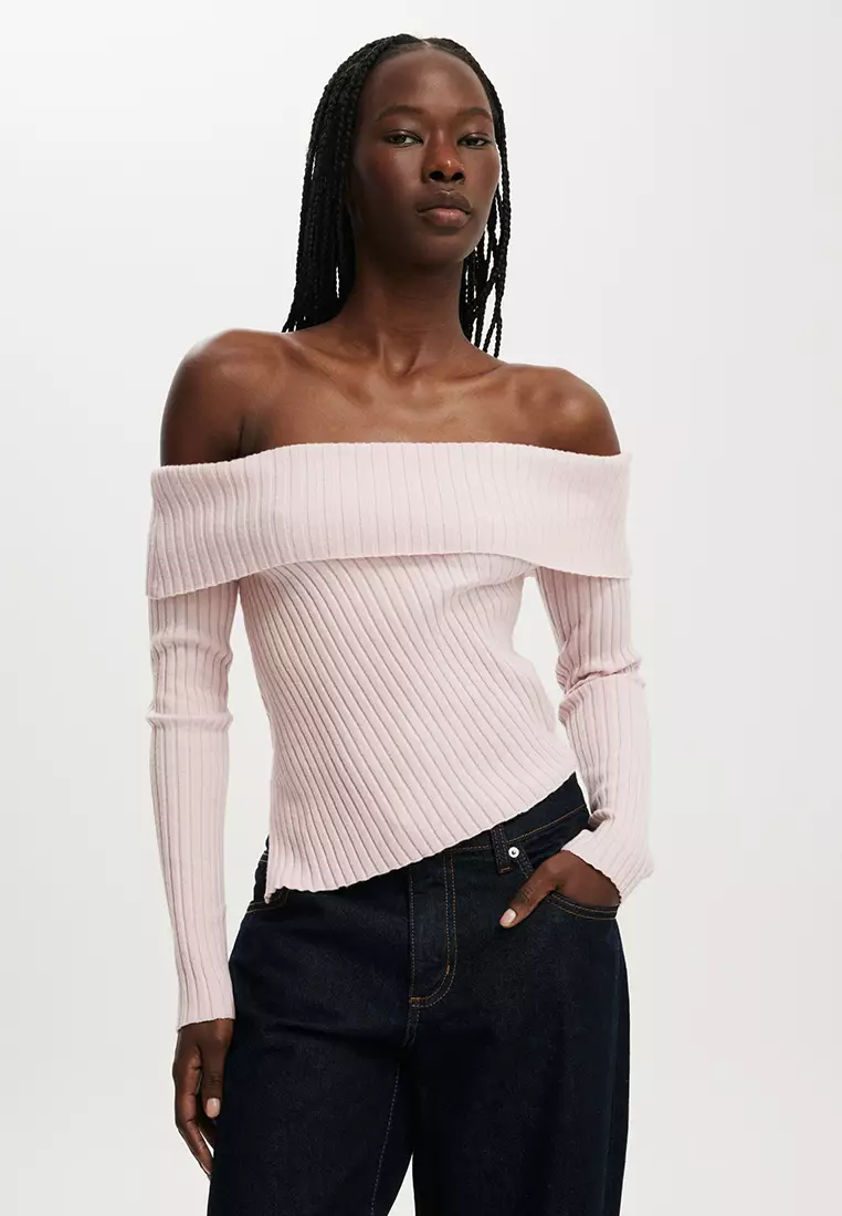Buy Cotton On Asymmetrical Rib Off Shoulder Knit Top Online