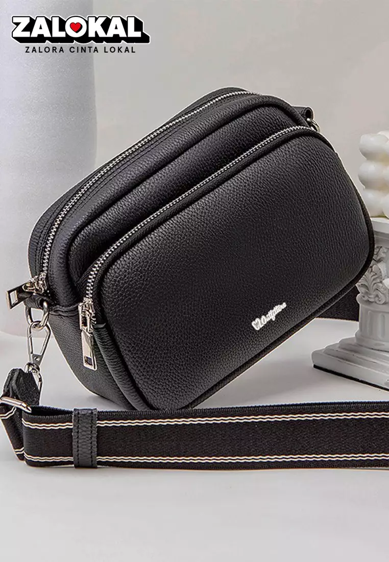 C2 Camila Black Double Zip Crossbody Bag